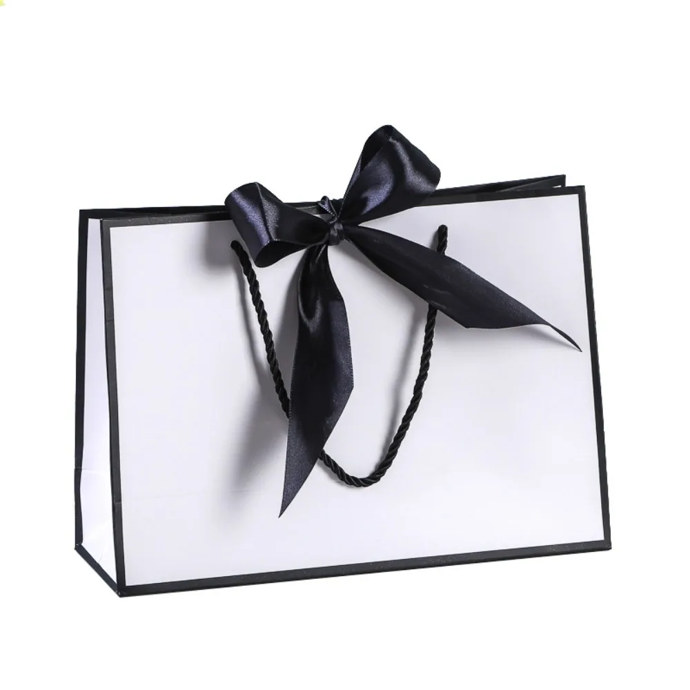 

10Pcs Bow Ribbon Gift Paper Bag Portable Reusable Present Wrap Bag Convenient Multi Color Clothing Handle Bag