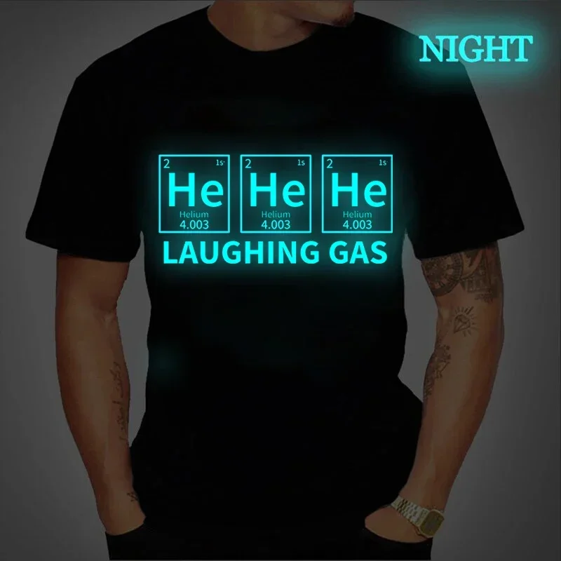 Men's Street T-shirt Summer Men's Chemistry Laughing Gas Periodic Table of Elements Luminous Tops Fashion T Shirt Oversized Tee