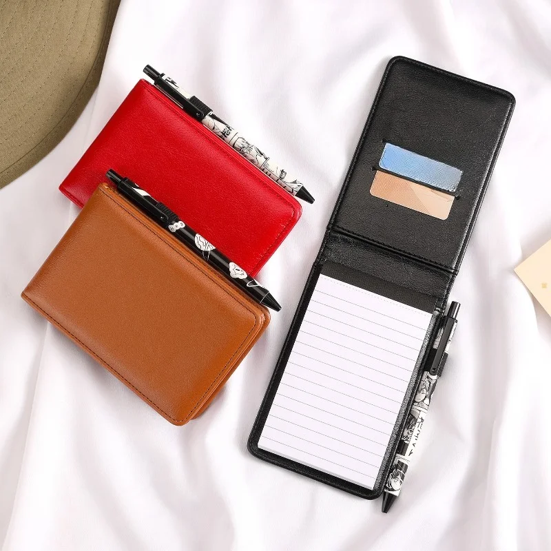 3pc Black PU Pocket Notebook Cover, Portable Mini Notepad Holder, Multi-color School Office Daily Planner Accessory