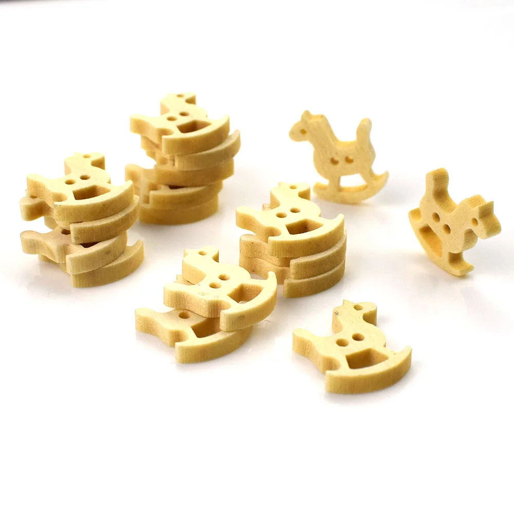 Natural Wooden Horse Buttons for Scrapbooking, Handmade Sewing Accessories, DIY Craft, Baby Clothing, 2Hole, 18mm, 50Pcs