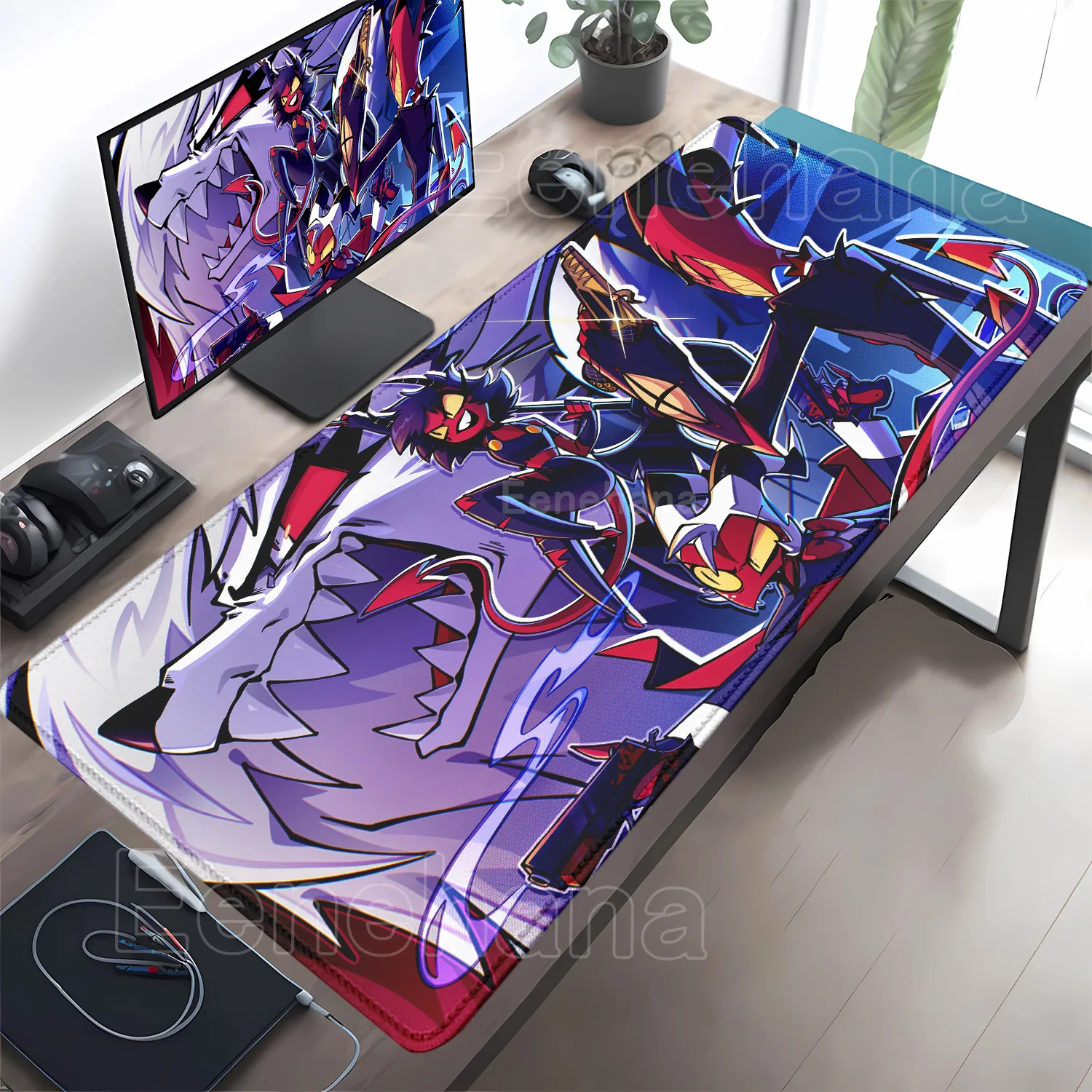 Anime H-Helluva B-Boss Mousepad, großes Gaming-Mauspad, XXL, 400 x 900 mm, Overlock-Mauspad für Büro, PC, Computer, Tastatur, HD-Druck, Schreibtischunterlage