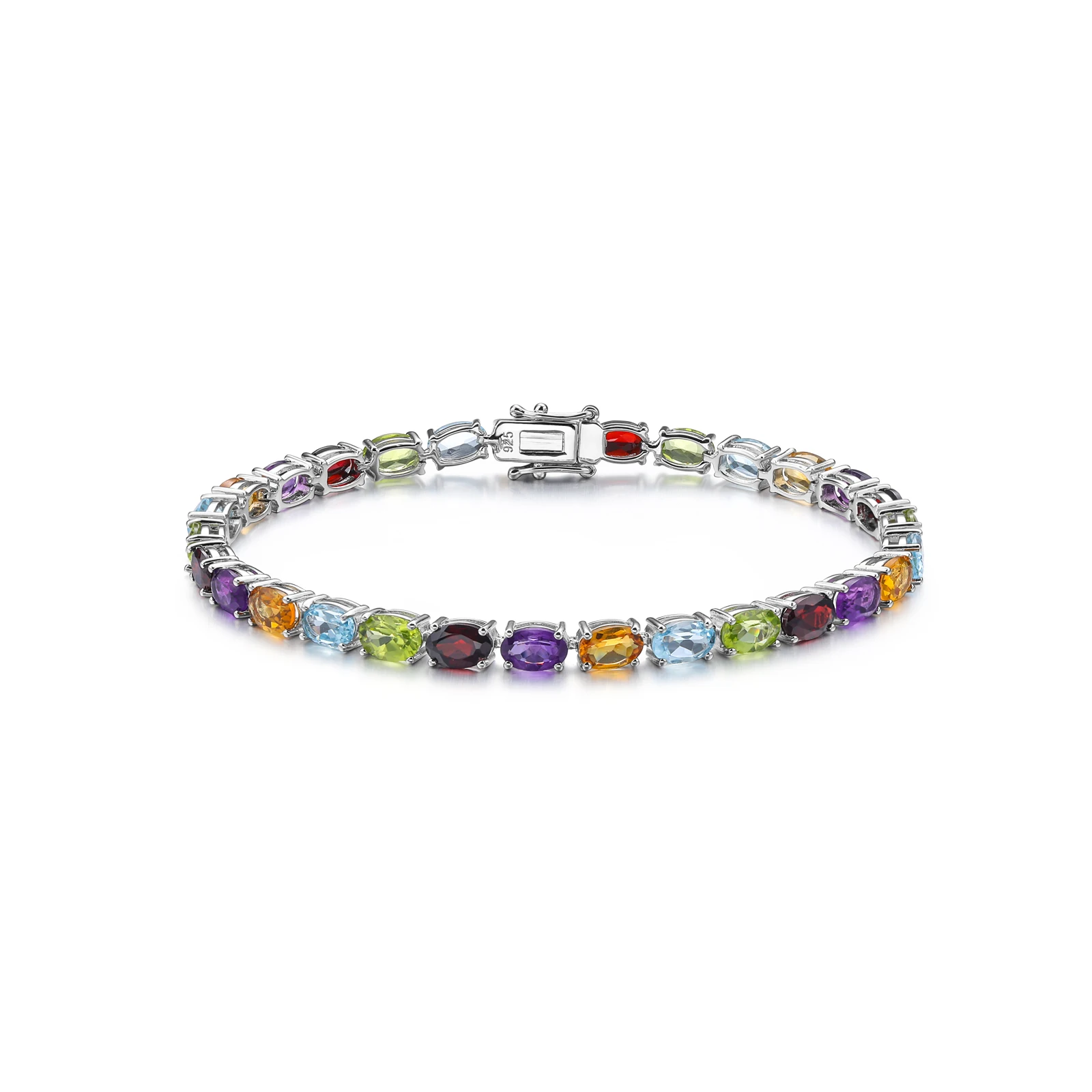 SEASKY Natural Gem Garnet Peridot Amethyst Bracelet for Women Genuine 925 Silver Bracelet Mixed Color Charm Fine Jewelry Gifts