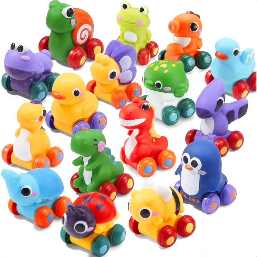 

JOYIN Animal Cartoon Cars Soft Rubber Toy Car Set Mini Vehicles Bath Toy Car for Toddlers Gift for Boys and Girls Christmas Bir