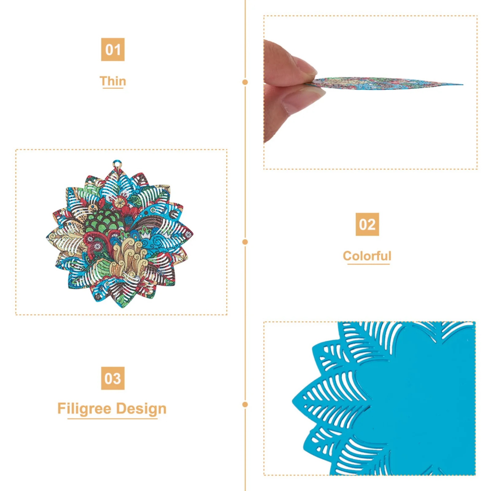 32Pcs Colorful Stainless Steel Hollow Filigree Flower Charms Pendant For Bracelet Necklace Earring DIY Jewelry Making Supplies