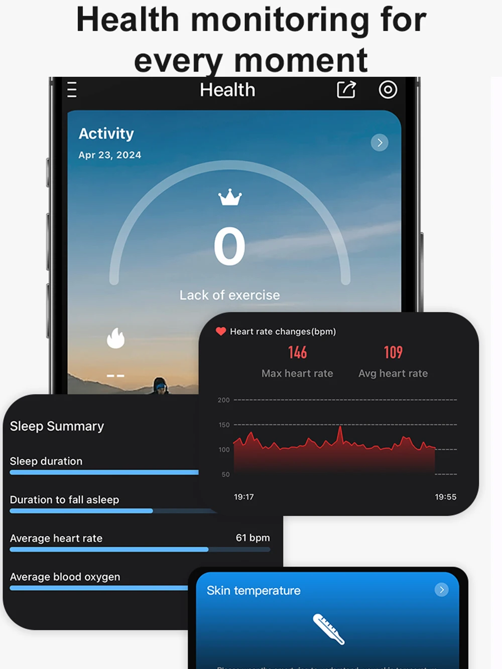 Anel inteligente de fitness com estojo de carregamento, anéis de saúde para monitoramento de temperatura da pele e frequência cardíaca para homens e mulheres