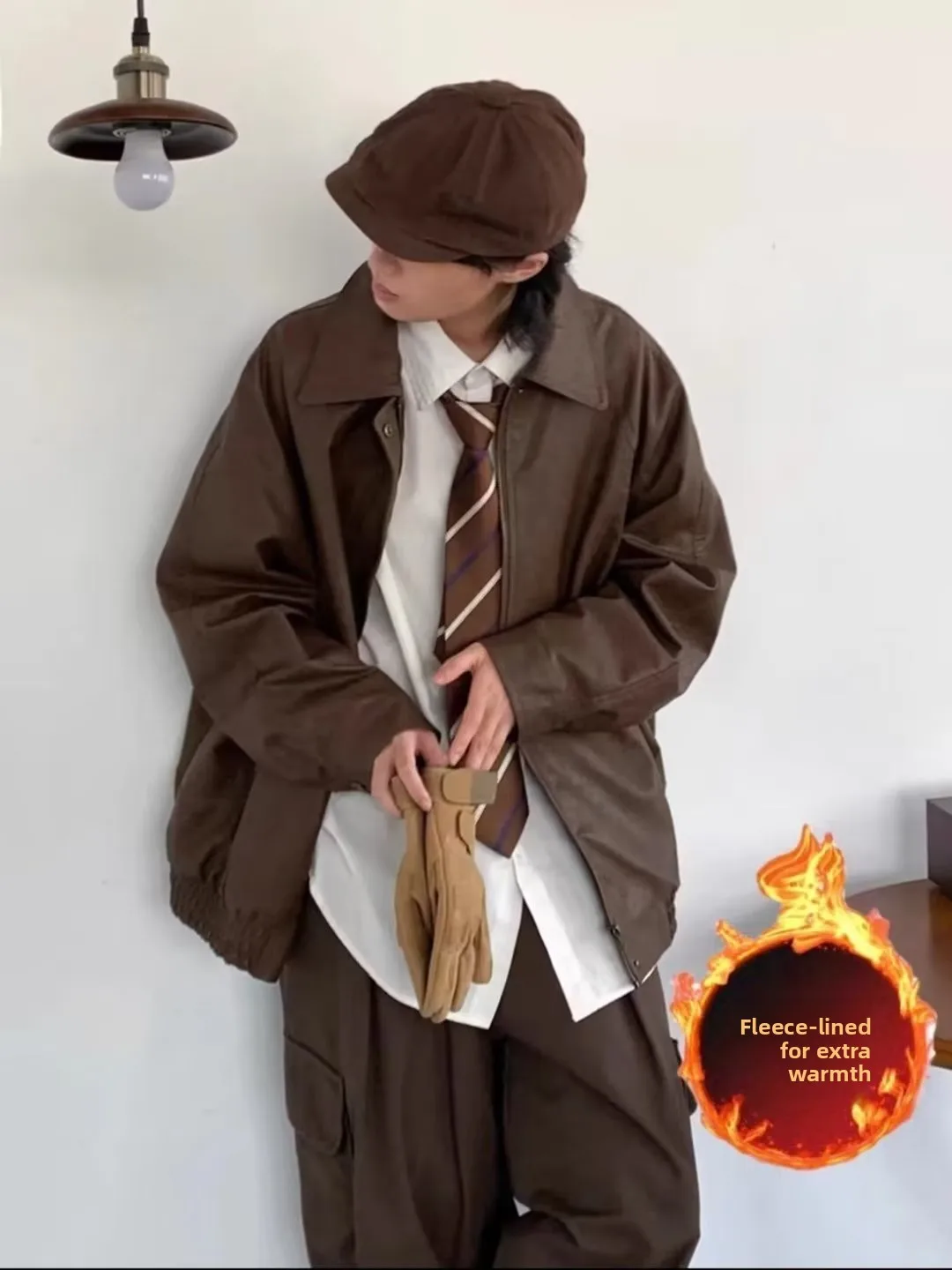 

Ретро-японская мотоциклетная куртка из искусственной кожи и хлопка, свободная верхняя одежда для мужчин и женщин, весенняя рабочая куртка-пилот