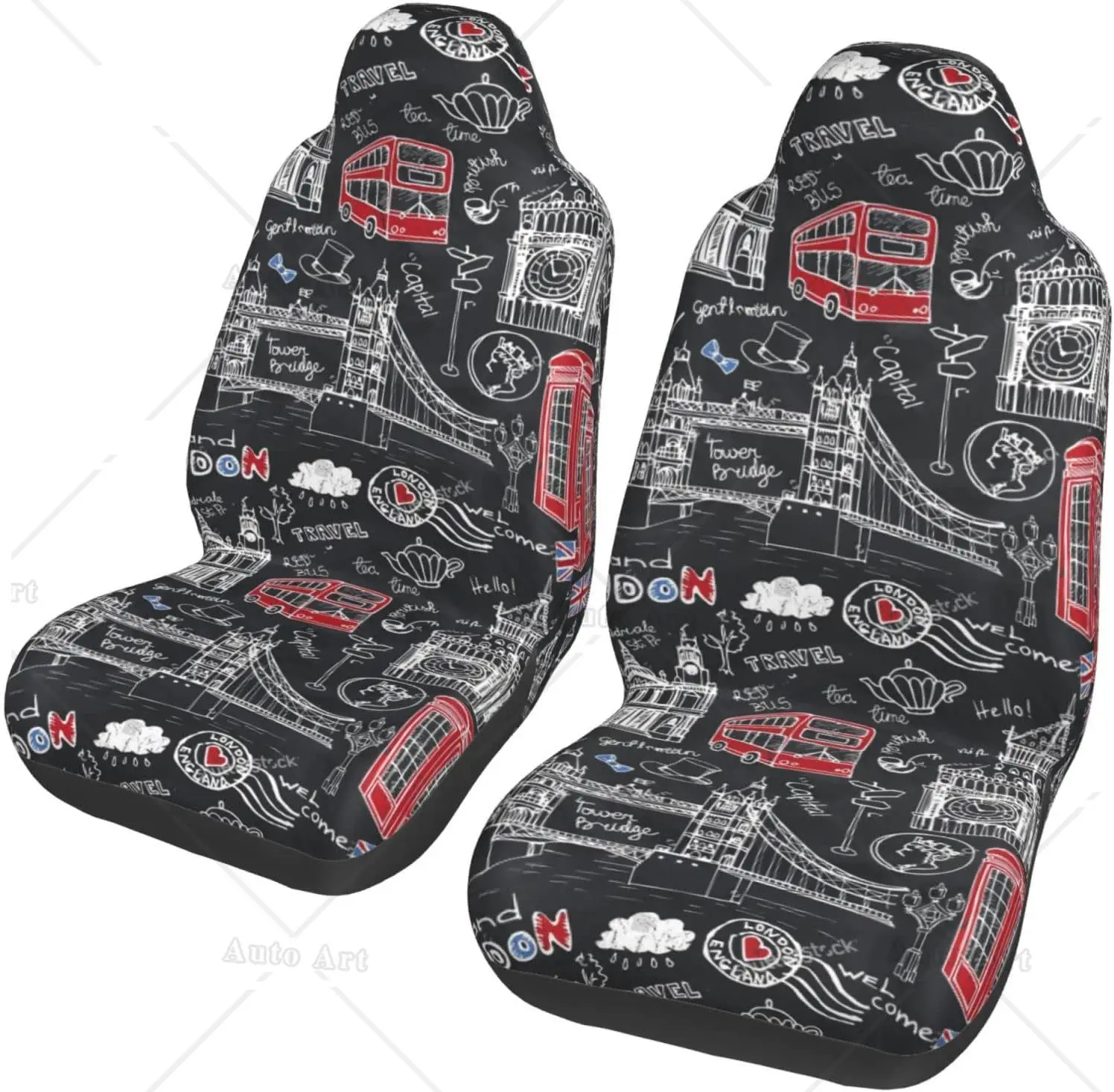 Car Seat Covers London Landmark British Landscape Art Car Front Seat Protectors Car Accessories Set Bucket Cover Universal Car