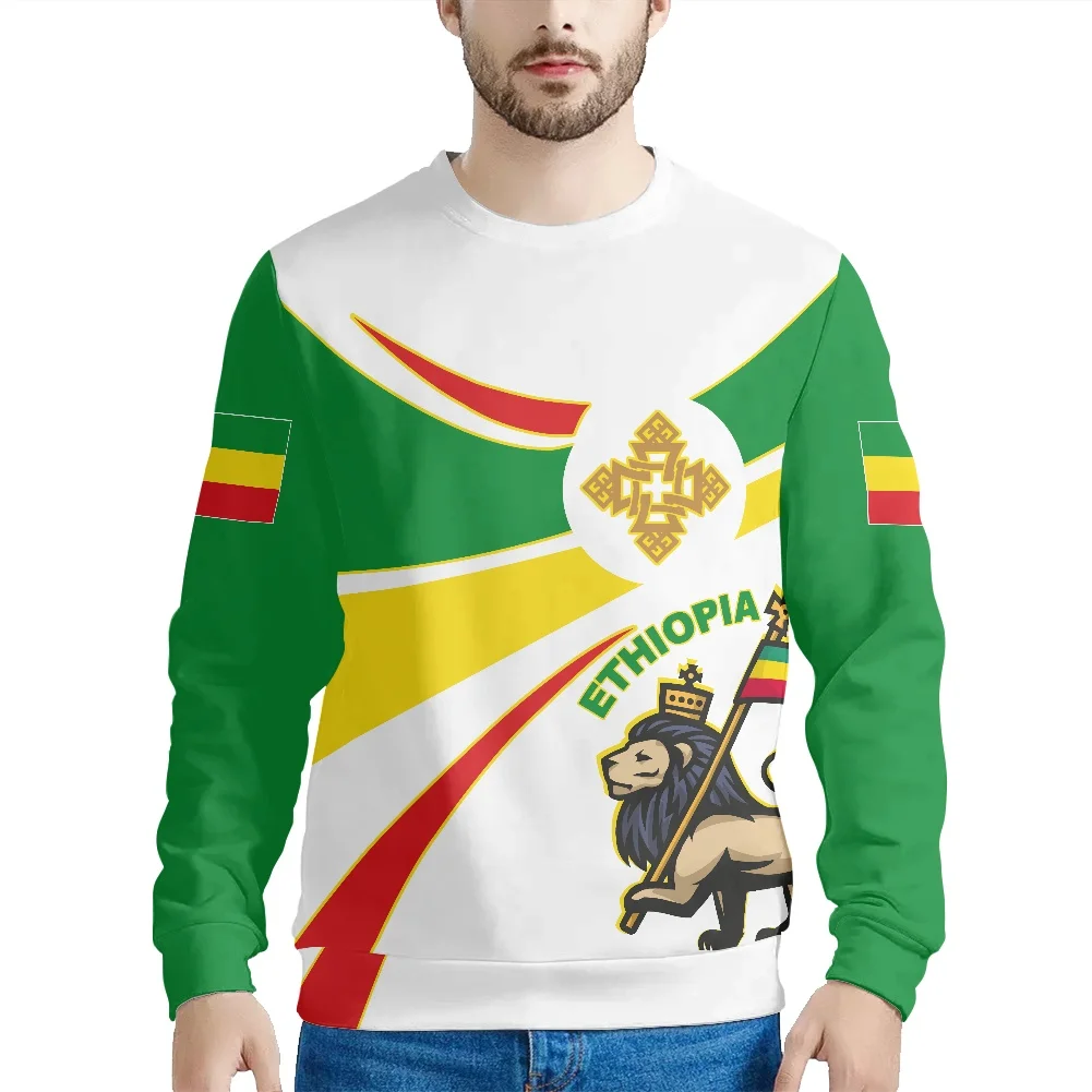 2022 Autumn Large Size Men's T-Shirt African Ethiopia Flag Print T-Shirt New Listing Round Neck Long Sleeve Leisure Sweatshirt