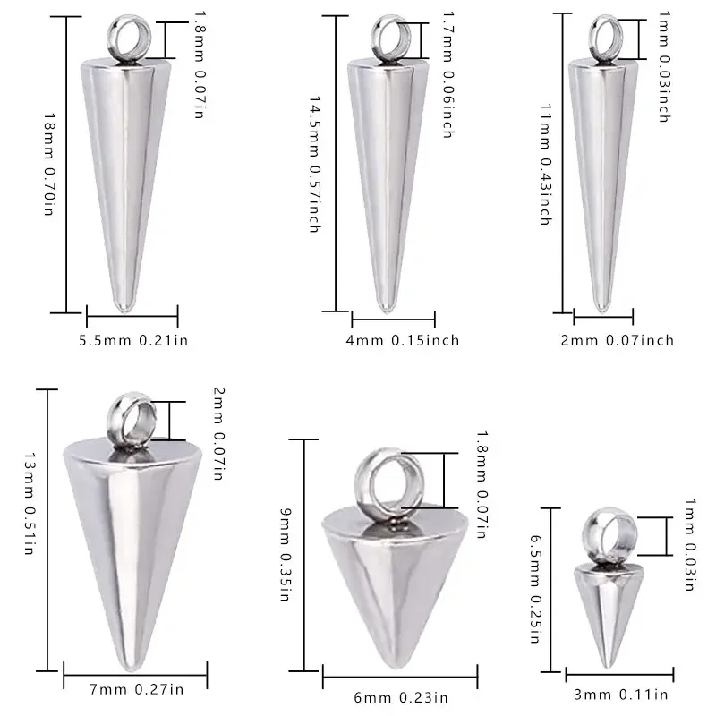 

10 шт., подвески в форме конуса из нержавеющей стали, полированные гладкие бусины с шипами, подвески для серег, ювелирные изделия, ремесленные изделия, фурнитура «сделай сам»