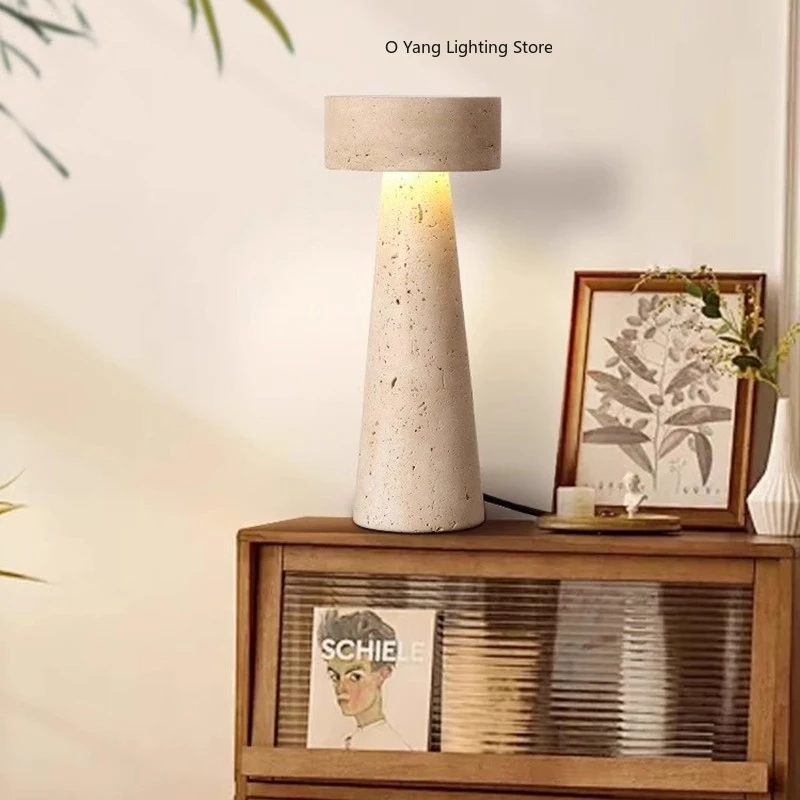Designer-Tischlampe aus Stein mit japanischem Wabi-Sabi-Design für Schlafzimmer, Wohnzimmer und Arbeitszimmer, warmes Licht