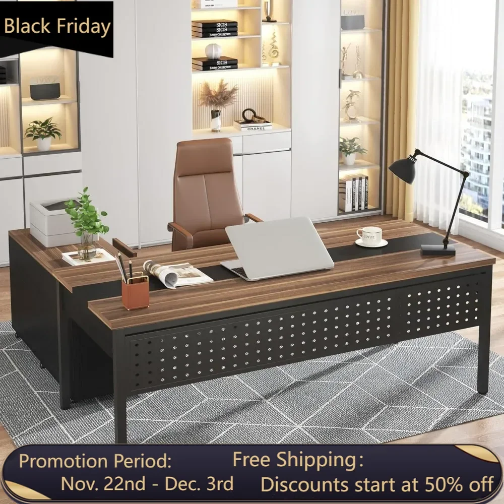 

70.8" Large Executive Office Desk and 47" Lateral File Cabinet Combo, L-Shaped Computer Desk 2 Piece Business Furniture with