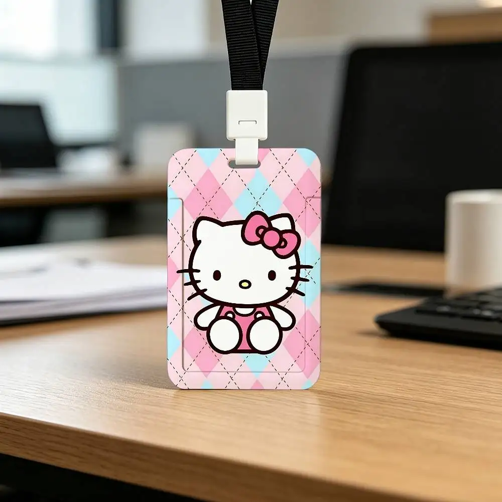 H-Hello Kitty Print Card Printed Tag Holder With Detachable Lanyard, Business Employee ID Card Holder view 2