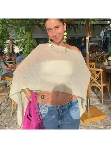 Womens Sheer Poncho Top Lightweight Knit Shrug Shawl Off The Shoulder Mesh Blouse Cover Up Tops Y2k Aesthetic Beachwear