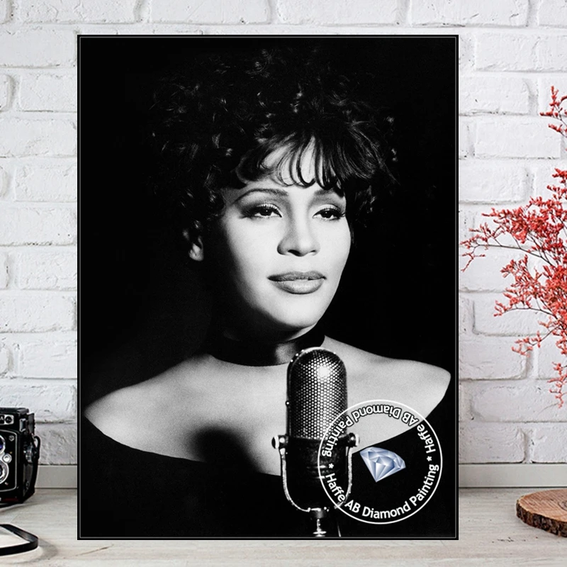 Whitney Houston AB Diamond Art Painting Full Square Drills Black Woman's Bible Singer Mosaic Cross Stitch Living Room Decor