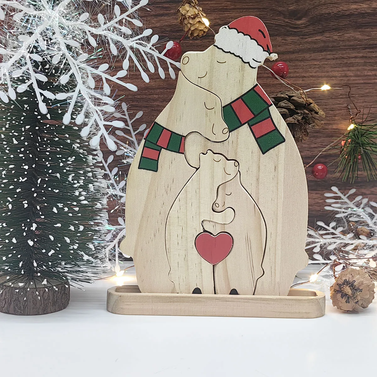 Description Picture 3 of itemCustom Name Wooden Bear Family Ornaments Personalized Wood Carving Bear Puzzle Christmas Birthday Gift home decor action figure