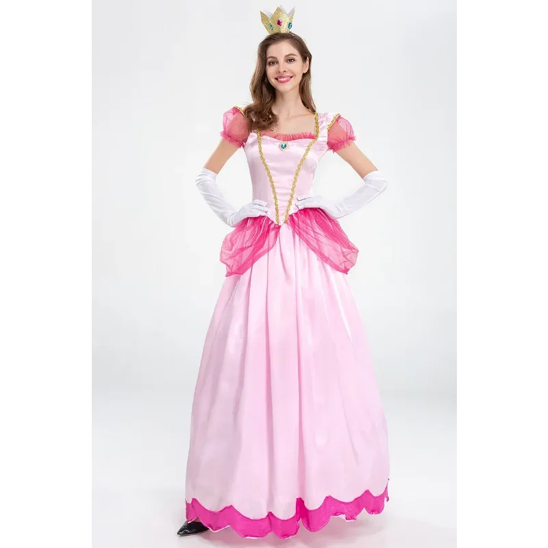 Vestido de RPG Princesa Peach Halloween para mulheres, vestido de baile mascarado, vestido fantasia rosa para adulto