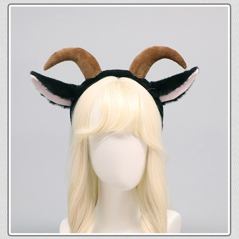 Cute Lolita Plush Long Horn Lamb Headbands Cosplay Kawaii Animal Costumes Props Black Goat Ears Headdress Fox Hair Accessories