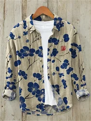 Sakura-camisa de lino de mezcla de arte Vintage japonés, cárdigan informal con cuello tipo Polo, camisa con botones, talla grande, primavera, verano, nuevo