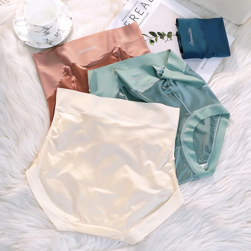 

Comfortable Japanese Silk For Girls Solid Color Lingeries Korean Underwear Satin Women Panties Plus Size Briefs