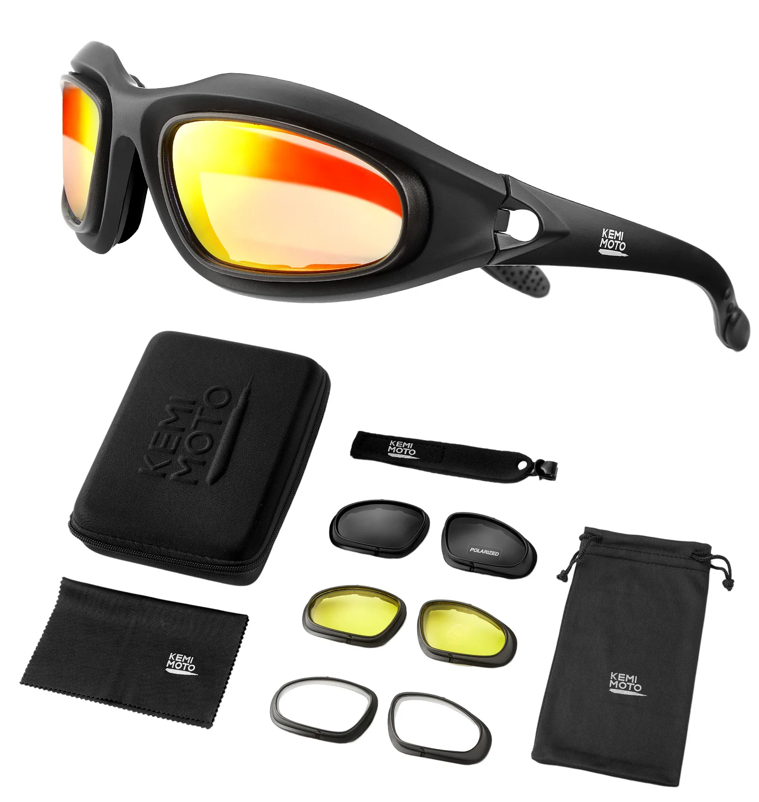 KEMIMOTO Motorradbrille, polarisierte Sonnenbrille zum Schießen, Augenschutz, winddicht, Moto-Brille, UV400, Antibeschlag, klare Linse