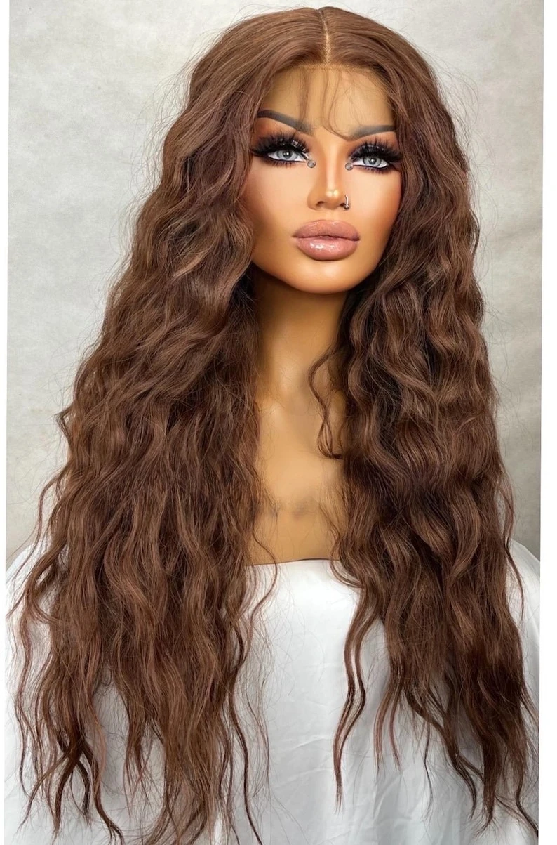 الشوكولاته براون الدانتيل شعر مستعار أمامي المظهر الطبيعي فضفاض موجة عميقة شعر مستعار مقاومة للحرارة الشعر الاصطناعية ارتداء اليومي تأثيري HD شعر مستعار الدانتيل