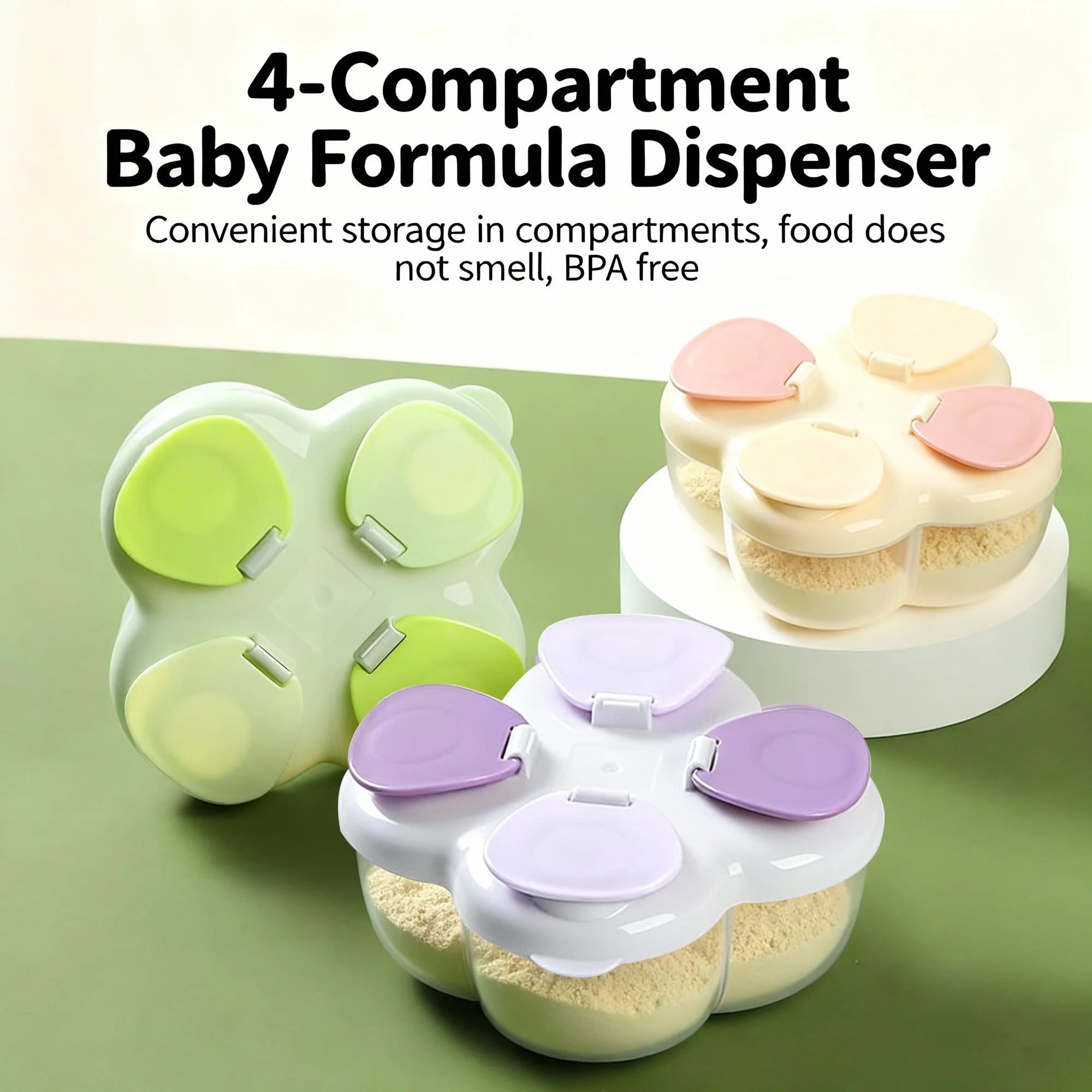 

4-Leaf Clover Baby Formula Dispenser, 4 Compartments Portable Powder Box