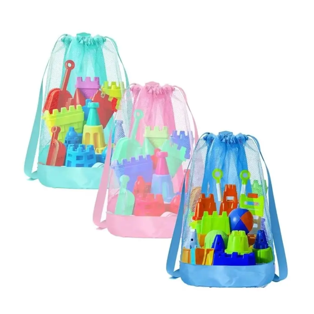 Sand-Resistant Beach Backpack Drawstring Closure Extra-Large Mesh Beach Bag Adjustable Straps Shell Collecting Bag Pool Storage