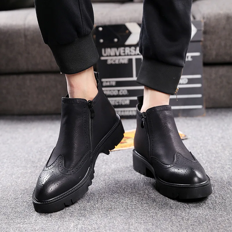 

mens casual business office formal dress chelsea boots original leather brogue shoes carved bullock ankle boot platform botas