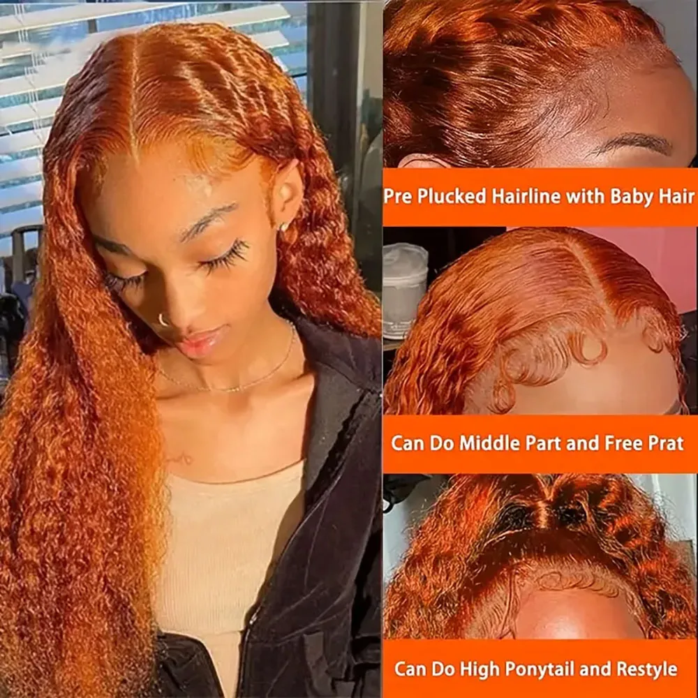 ผมมนุษย์ Pre Plucked วิกผมสําหรับ Women350 13x4 13 × 6 ลูกไม้ด้านหน้าวิกผมผู้หญิงสีส้ม Deep Wave วิกผม