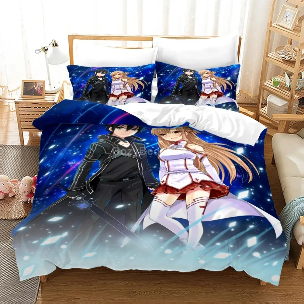 Anime Sword Art Online Bedding Set Kirito 3d Duvet Cover Twin Queen King Single Size Fashion Luxury Bedroom Decor Kids Gift