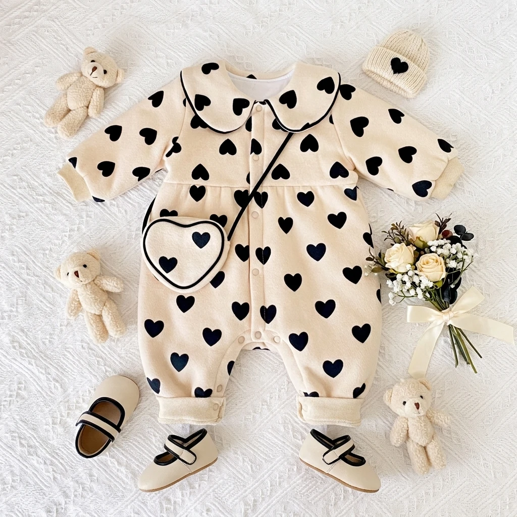 Clothing Infants Baby Clothes Baby Girls Ropmers Heart Long Sleeve Winter Cute