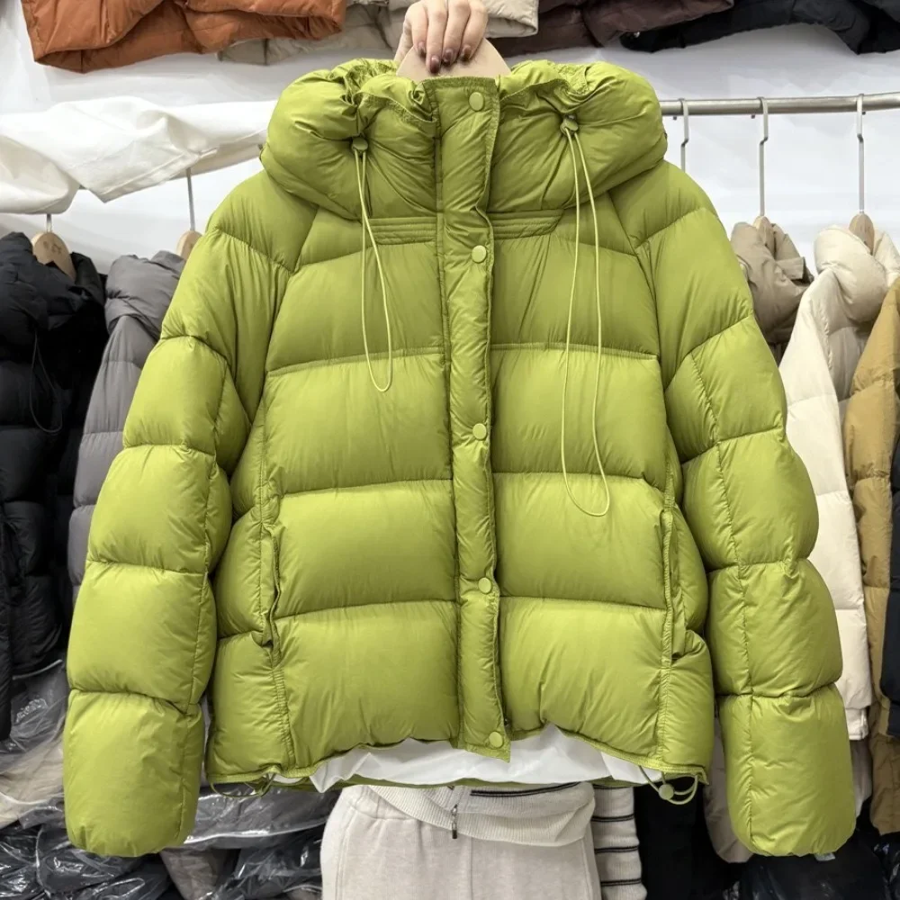 2025 nova parker outono inverno roupas femininas moda curto pato branco para baixo casaco quente grosso com capuz puffer jaqueta feminina