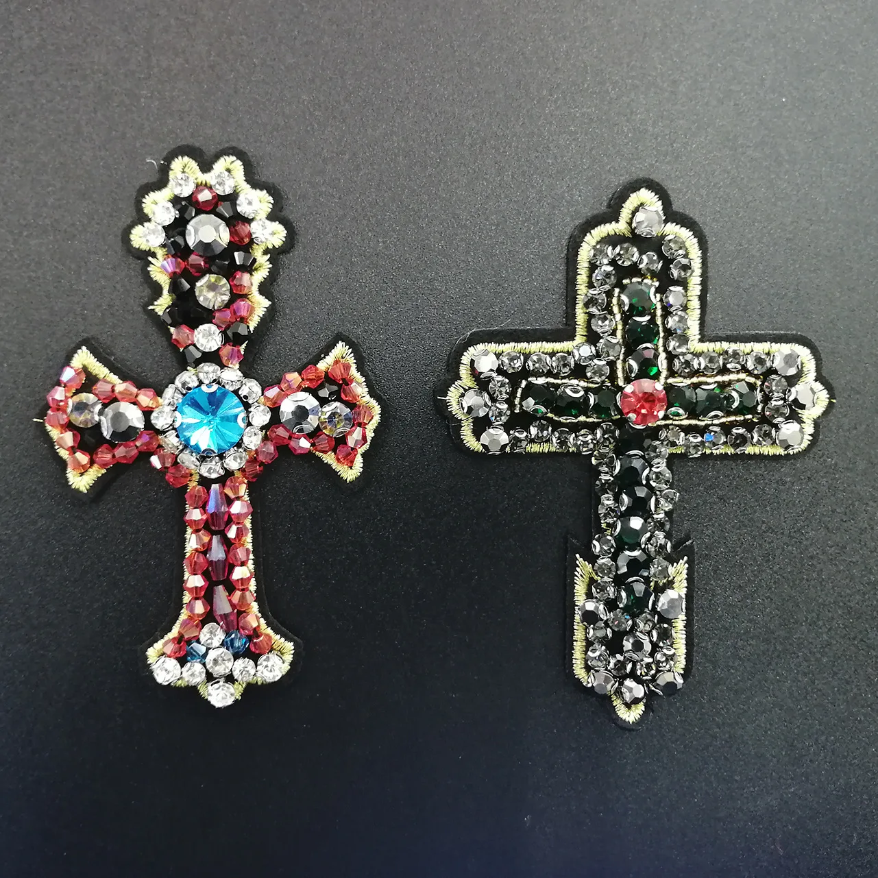 1PCS Handmade beaded crystal cross fabric patch beaded rhinestone moon jewelry accessories DIY clothes shoes decoration