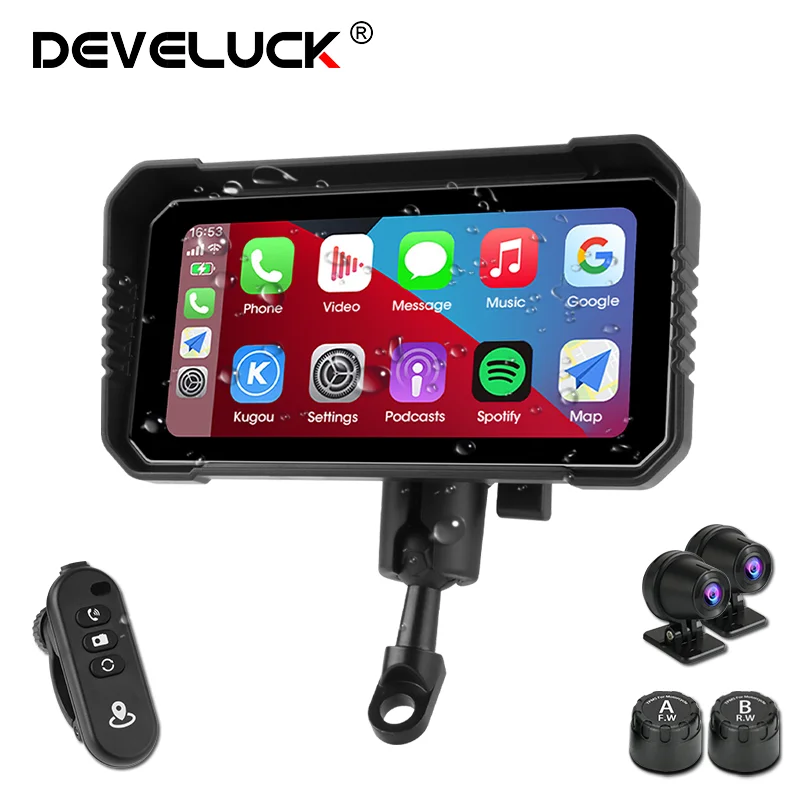 Develuck 6.25 inch Carplay Motorcycle Navigation Camera IPX7 Waterproof Wireless Android Auto Dashboard Moto Screen Accessories