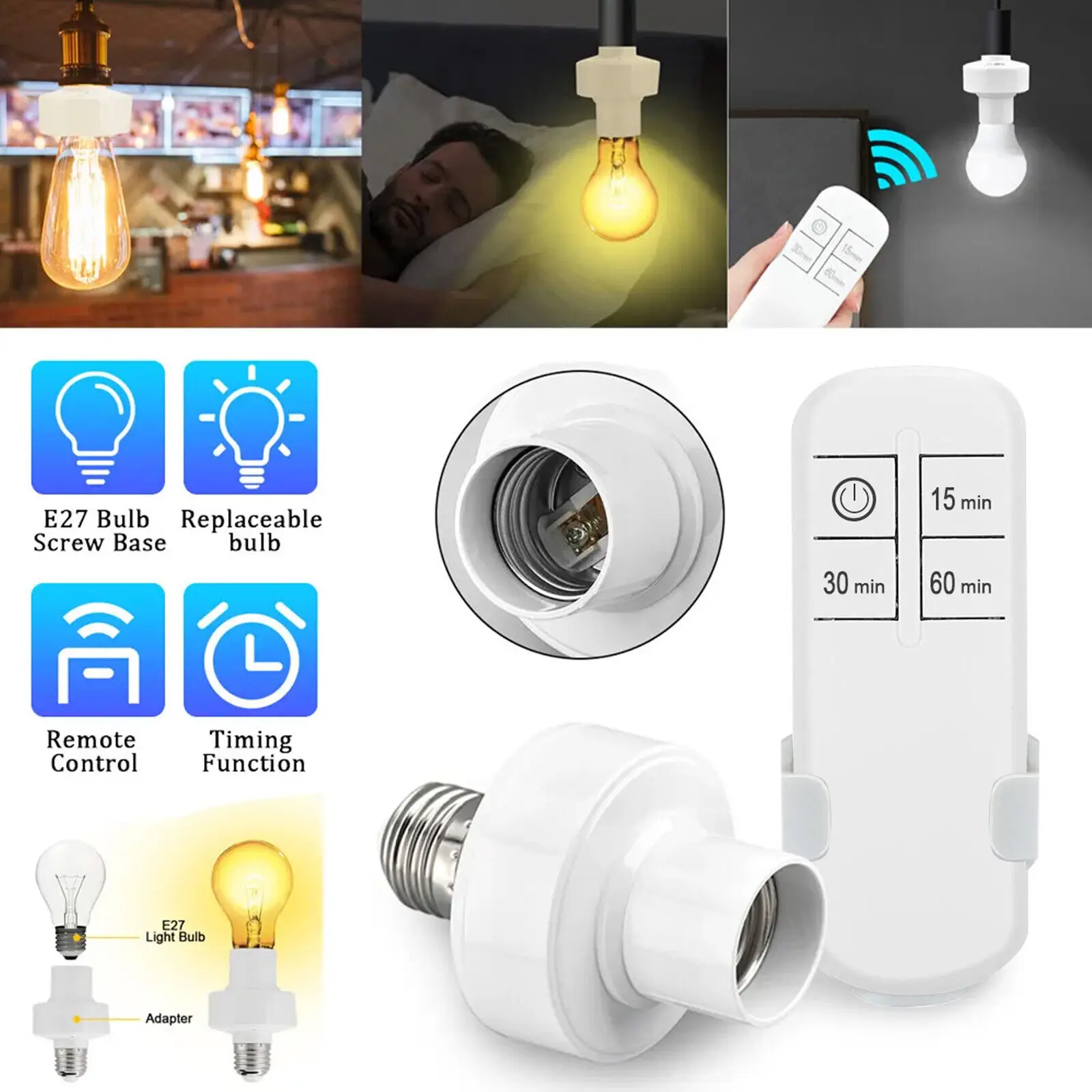 

Wireless Remote Control E27 Lamp Holder Light Bulb Cap Socket Switch Screw Kit