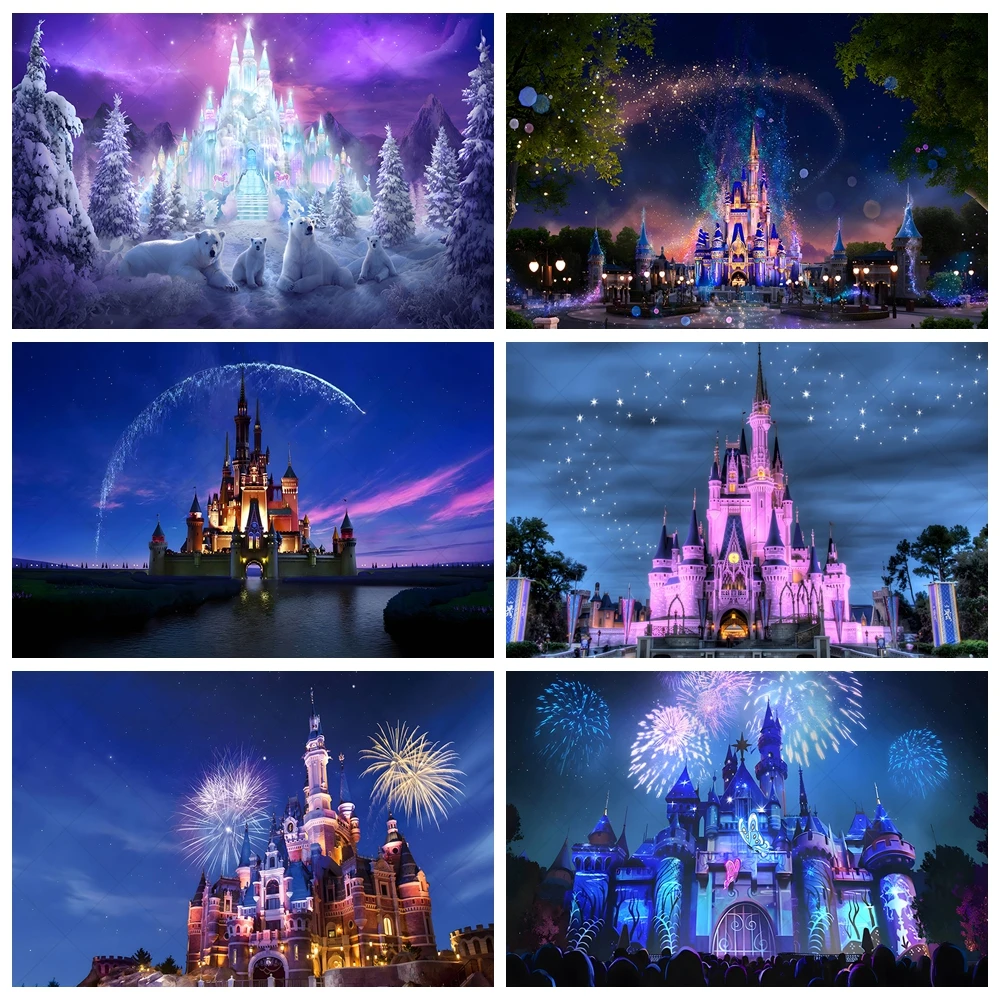 Disney Castle Photography Background Custom Fantasy Night Scene Children's Birthday Party Banner Photo Booth Decoration Props