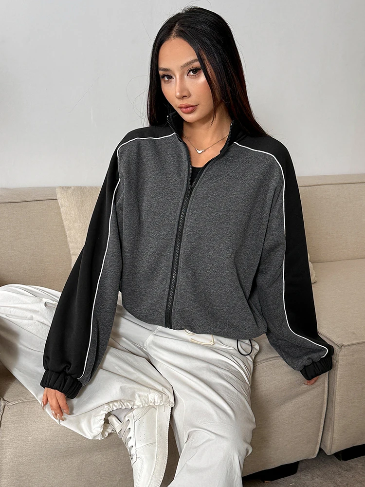 

Женские топы, пальто, осень-зима, новая уличная одежда, модное повседневное тонкое пальто на молнии с длинными рукавами, женская универсальная трикотажная одежда