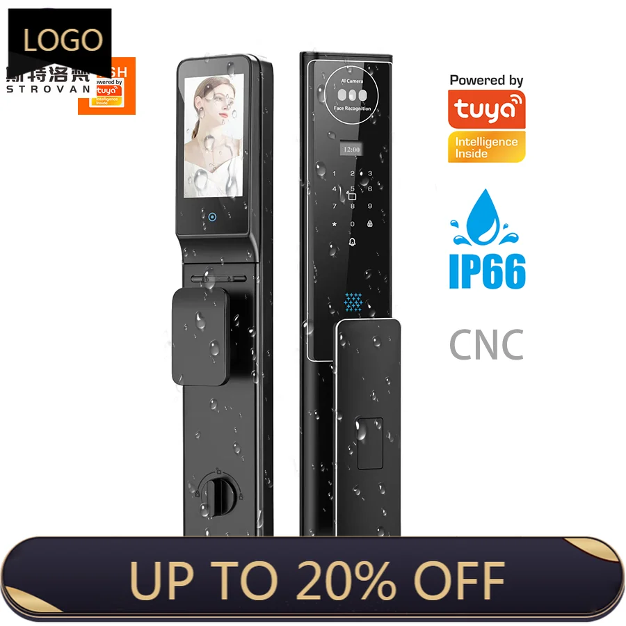 

STLF Waterproof IP66 Aluminum CNC Smart Door Lock with 3D Face Recognition Fingerprint Tuya App for Wood Doors