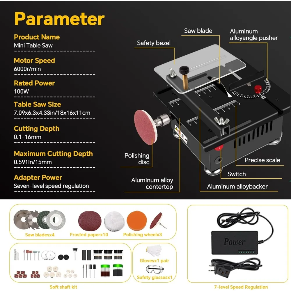 Mini Multi-Functional Table Saw for Crafts &Wood Cutting, Angle Adjustable with More Accessories -(10" Table Saw-Pro Kit)