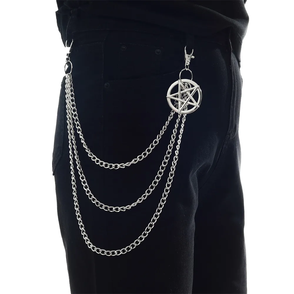 Kobiety mężczyźni Unisex HipHop Harajuku Pentagram łańcuszek ogniwa gotyckie breloki ciężkie urządzenie wyszczuplające do talii