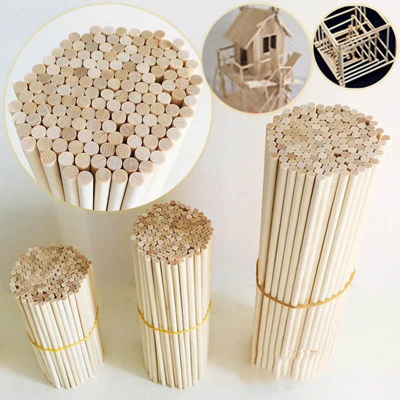 Round Wooden Stick For Crafts Food Ice Lollies And Model Making Cake Dowel DIY Durable Dowel Building Model Woodworking Tool