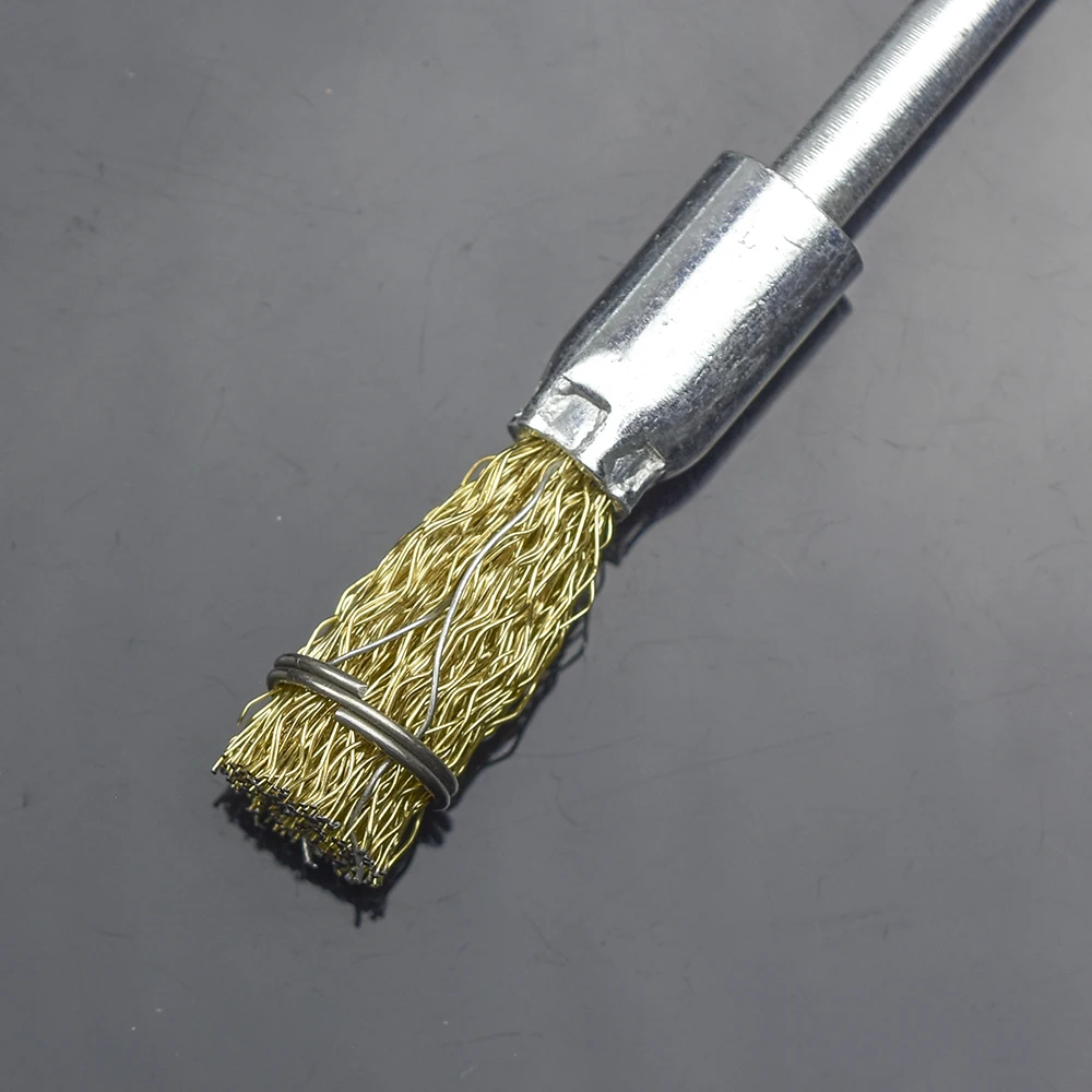 1Pc 3mm 6mm Shank Brass Stainless Steel Wire End Brush Pen Shape 0.3/0.15 Brushes 75mm 100mm Extension Rod For Power Rotary Tool