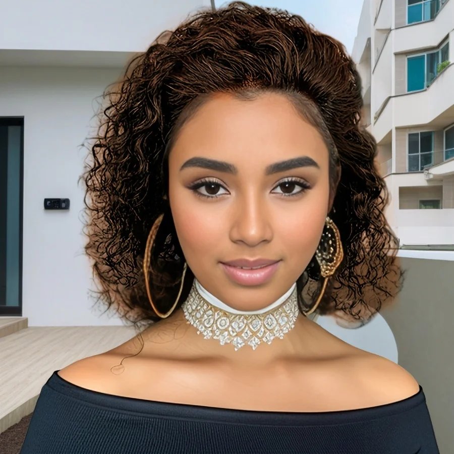 13x4 кружевные передние шоколадно-коричневые короткие боб с стрижкой пикси, глубокие вьющиеся парики из натуральных волос для женщин, плотность 180%