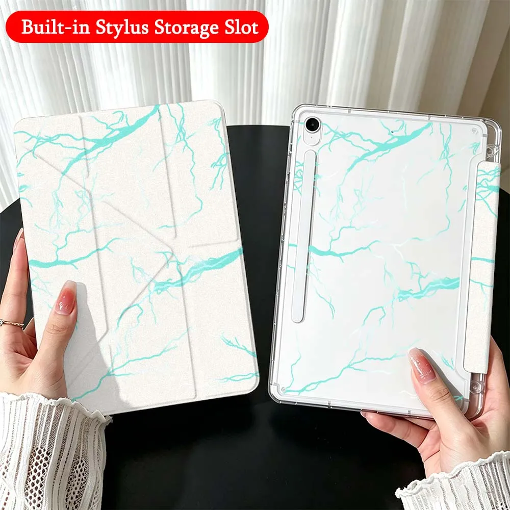 Lightning Bolt Pattern For Samsung Galaxy Tab A9 A8 A11 S6 S7 S8 S9 S10 FE Plus Lite Transparent Y-Shaped Folding Tablet Case
