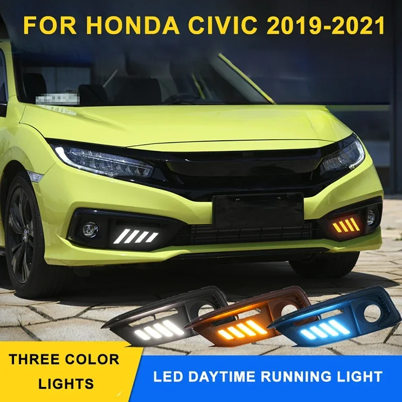 Car LED Daytime Running Light For Honda Civic 2019 2020 2021 Front Bumper Turn Signal Lamps LED Driving Accessories Modification