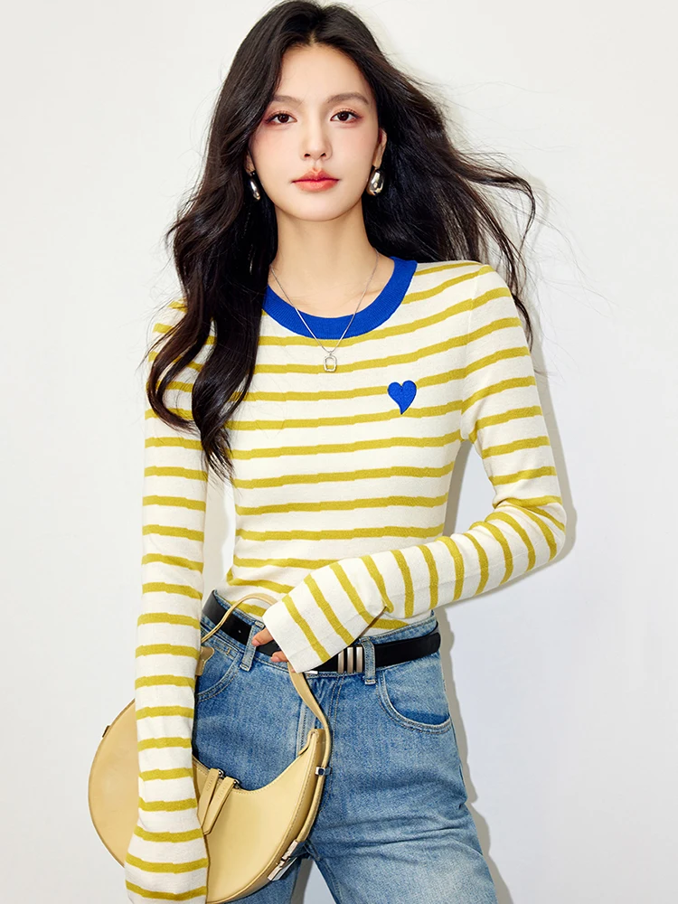 2024 Autumn O-neck Striped Sweaters Casual Versatile Pullovers For Women Fashion Niche Design Long Sleeve Slim Knit Tops