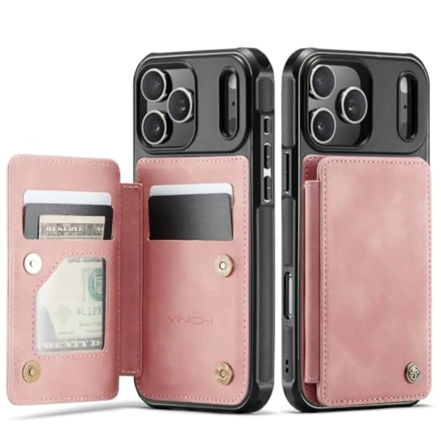 

Розово-розовый защитный чехол-кошелек со встроенными держателями для карт и блокировкой RFID для iPhone 17 Pro 6.3, с подставкой и шо