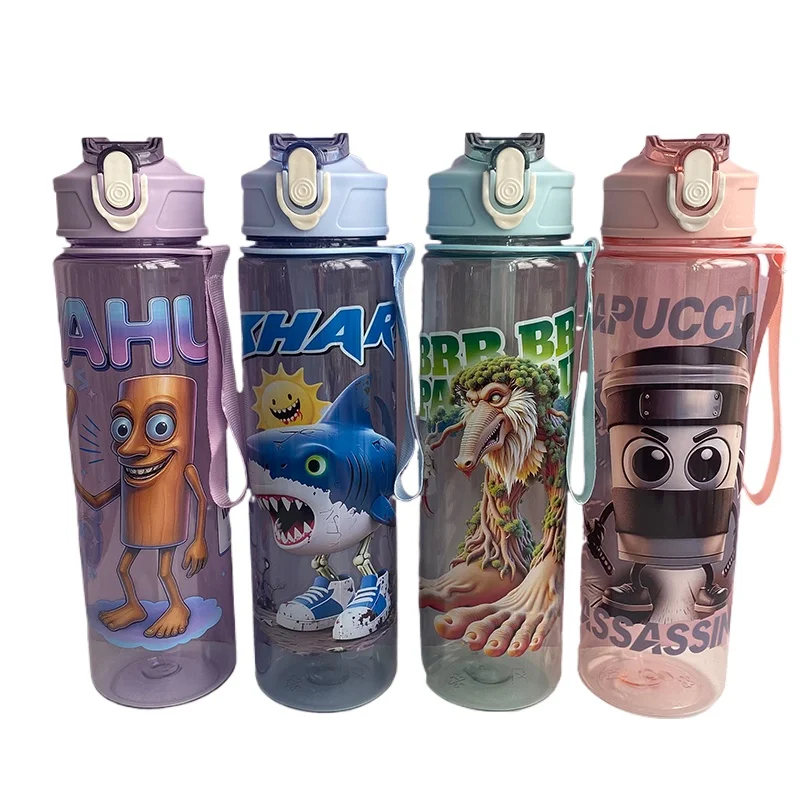 

Italian Brainrot Water Bottle Tung Tung Tung Sahur Water Bottle with Straw Outdoor Sports Water Cups Cartoon Drinking Kettle