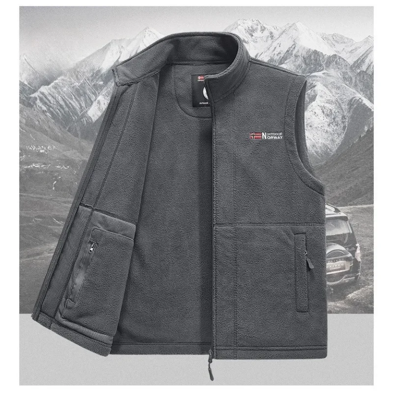 

Outerwear Polar Fleece Vest Men Autumn Winter Solid Color Thicken Warm Vests Man Outdoor Casual Fashion Hiking Sportswear Male
