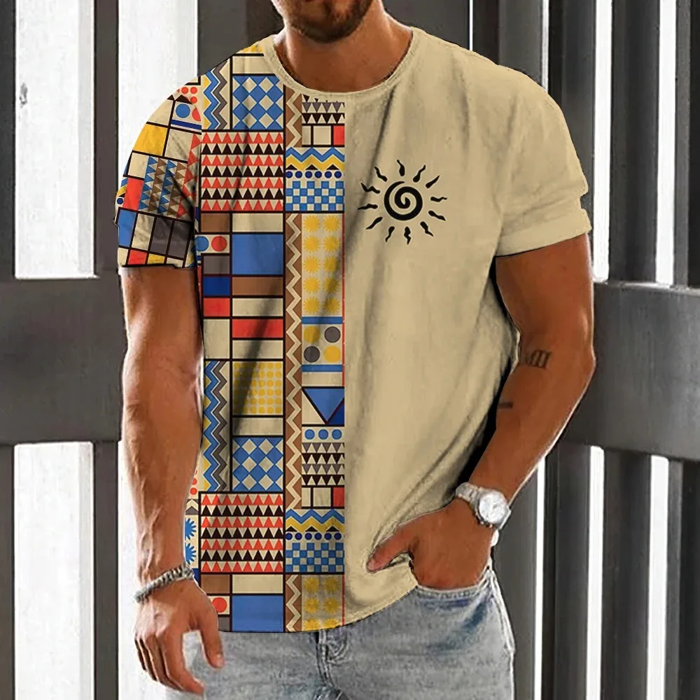 Summer Ethnic Sun 3D Print T-Shirts Streetwear Men Fashion Vintage Harajuku Casual Oversized O-Neck T Shirt Tees Tops Clothing